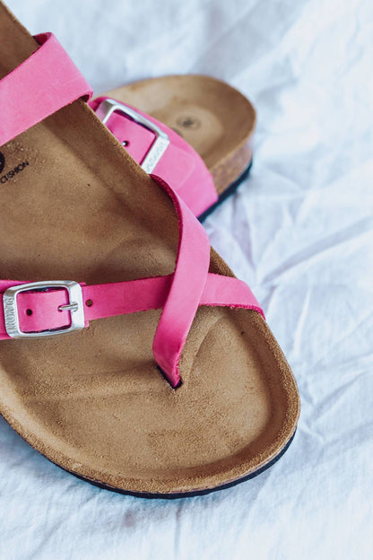 HOT PINK LEATHER CASUAL SLIDE