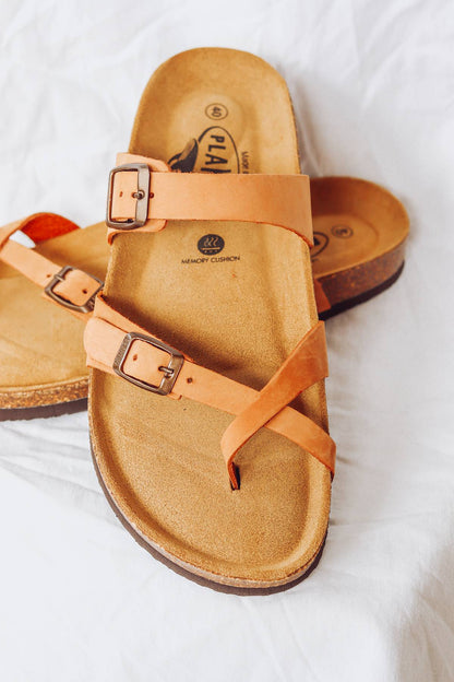 TAN LEATHER CASUAL SLIDE