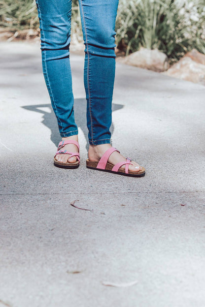 HOT PINK LEATHER CASUAL SLIDE